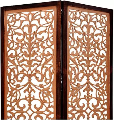 Artesia 2 Panel Wooden Room Divider (Brown) Solid Wood Decorative Screen Partition