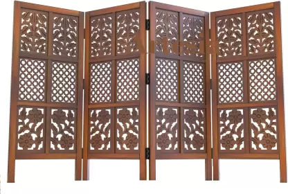 Artesia Handcrafted 4 Panel Wooden Solid Wood Decorative Room Divider (Dark Brown)