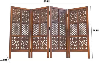 Artesia Handcrafted 4 Panel Wooden Solid Wood Decorative Room Divider (Dark Brown)